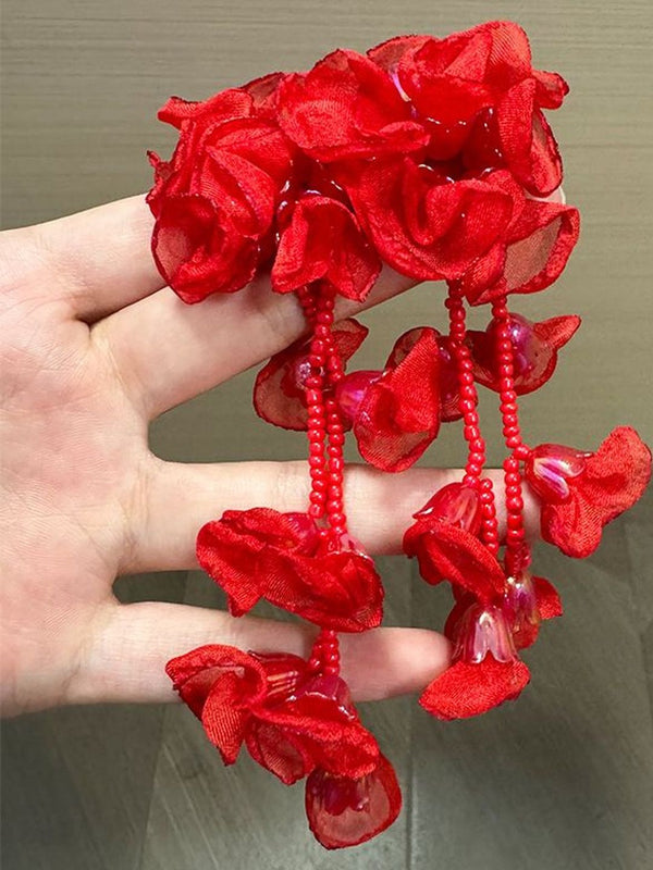 Artificial Beaded Floral Shaped Drop Earrings