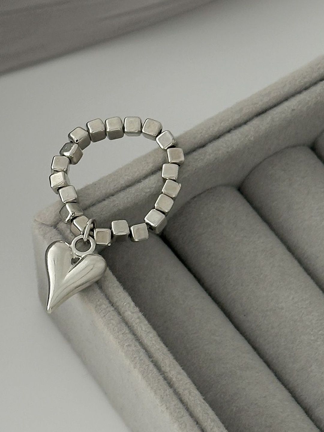 Silver-Plated Beaded Finger Ring