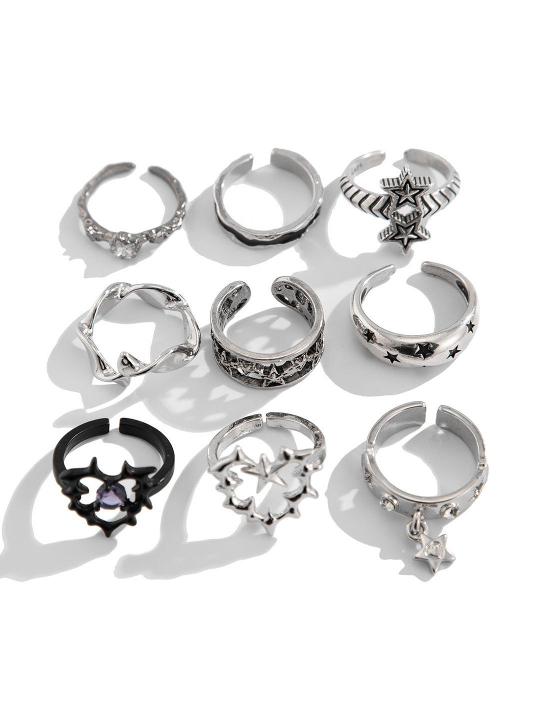 Men Set Of 9 Silver-Plated Finger Ring