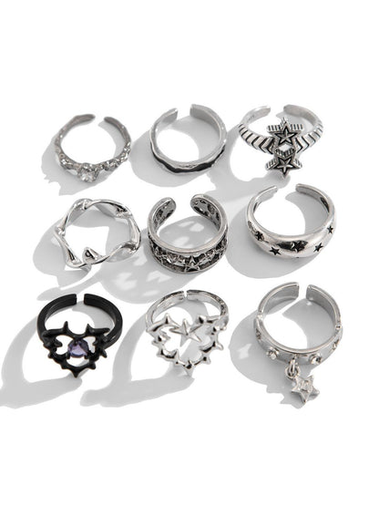 Men Set Of 9 Silver-Plated Finger Ring
