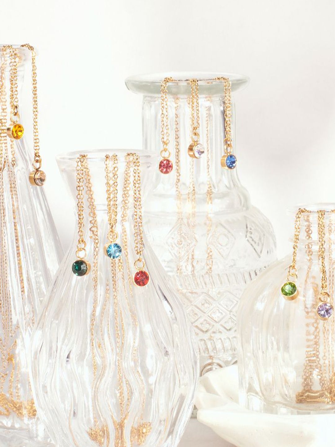 SALTY Crystal Stone Studded Aura Circular Shaped Pendant with Chain