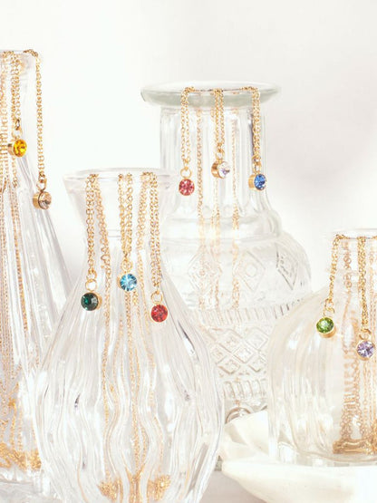 SALTY Crystal Stone Studded Aura Circular Shaped Pendant with Chain