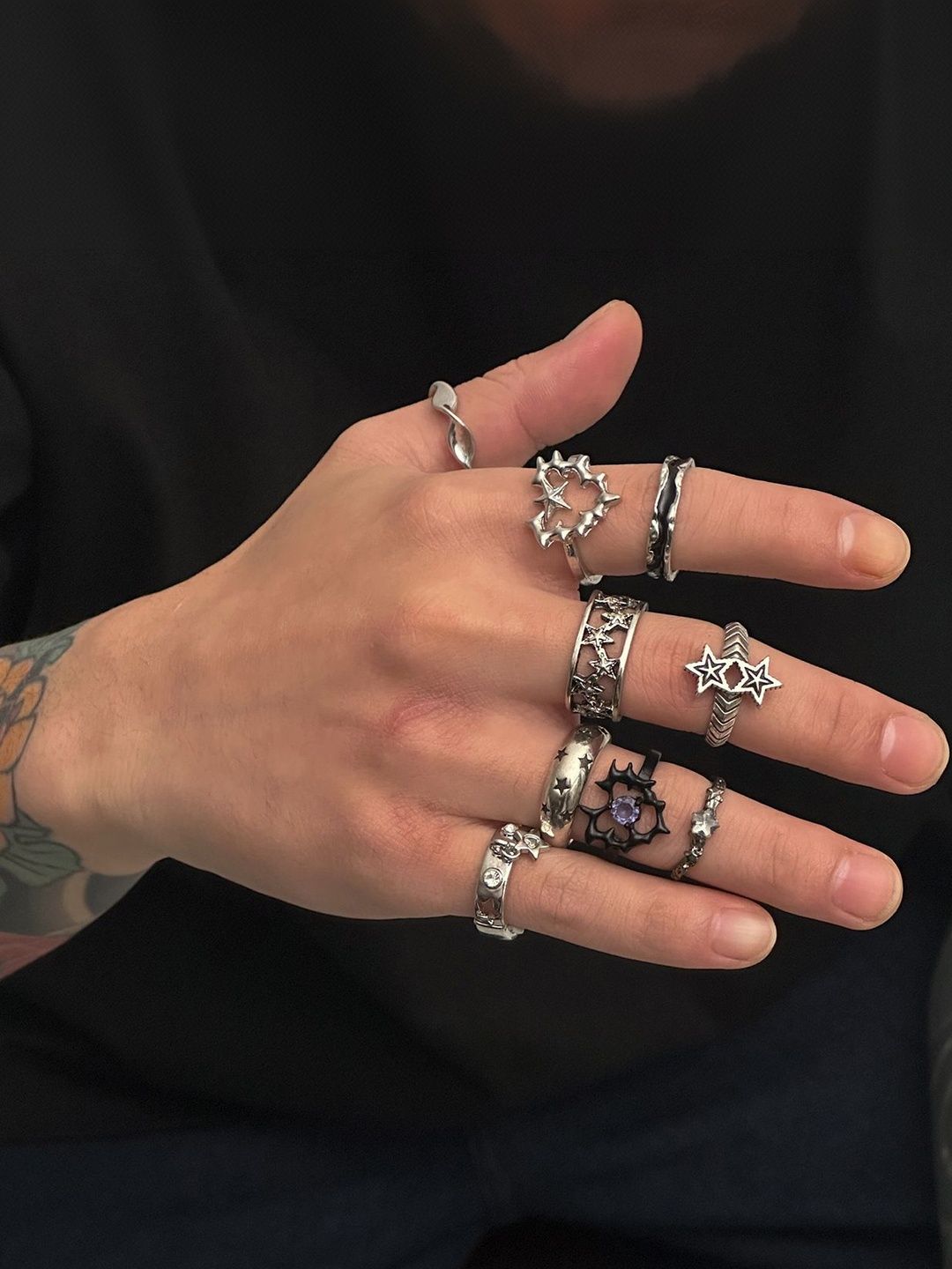 Men Set Of 9 Silver-Plated Finger Ring