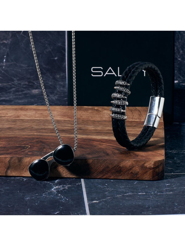 SALTY Sunglasses Cool Pendant & Crown Line Clawed Bracelet Jewellery Set