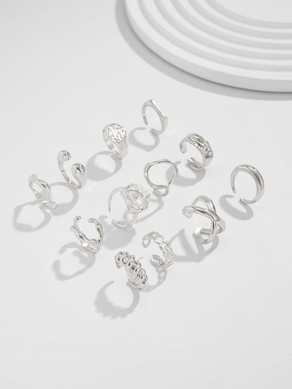 Set Of 12 Silver-Plated Finger Ring