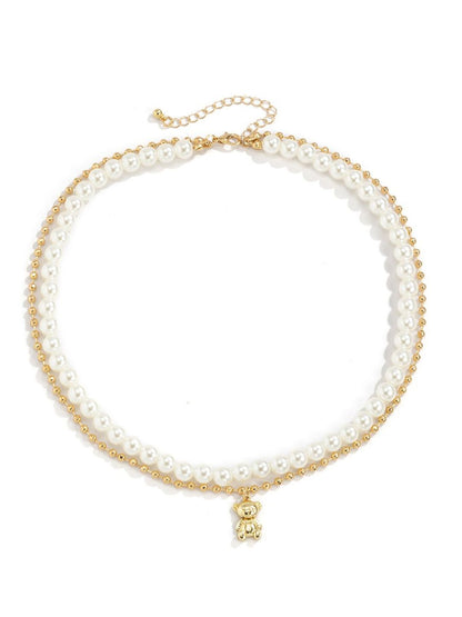 Gold-Plated Artificial Stone Baeded MInimal Necklace