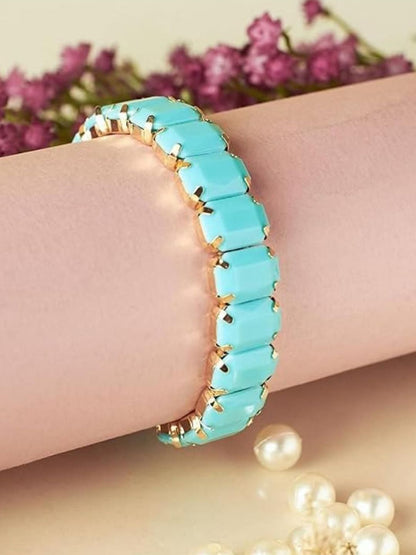 SALTY Women Stainless Steel Stone Studded Celestial Cyan Band Wraparound Bracelet
