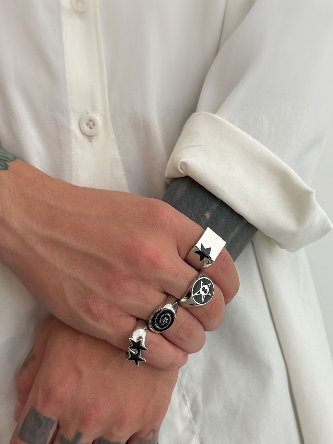 Men Set Of 4 Silver-Plated Finger Ring