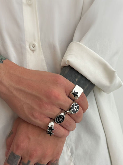 Men Set Of 4 Silver-Plated Finger Ring