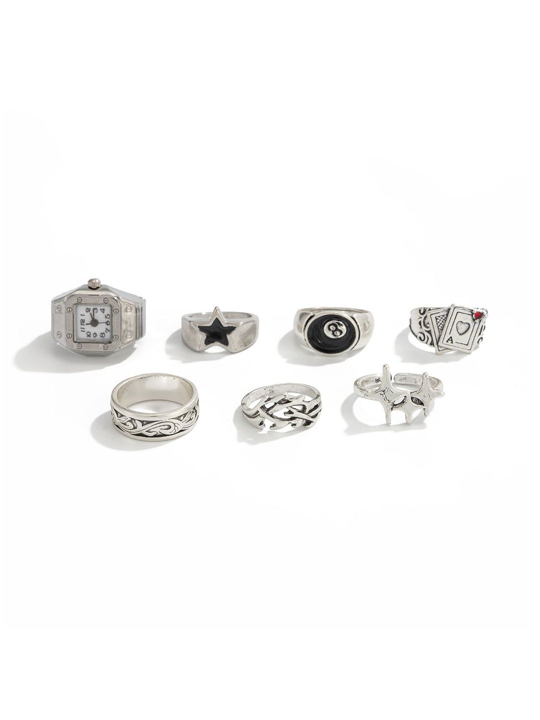 Set of 7 Silver-Plated Finger Ring