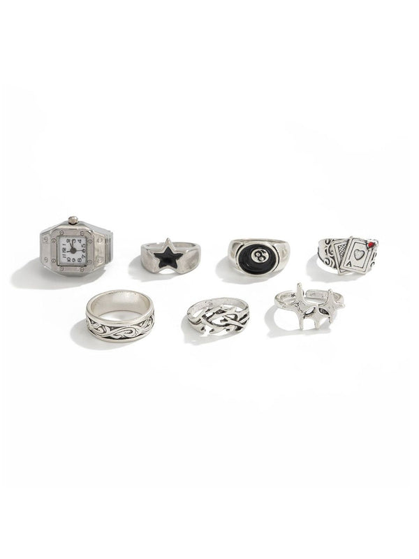 Set of 7 Silver-Plated Finger Ring