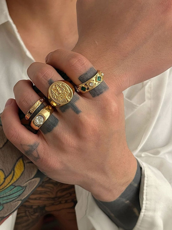 Men Set Of 3 Gold-Plated Artificial Stones Studded Finger Rings