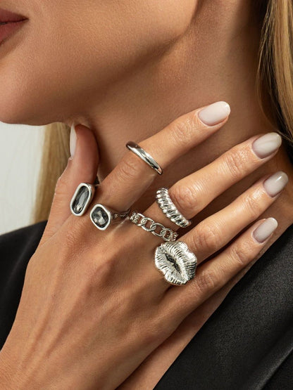 Set of 5 Silver-Plated Finger Ring