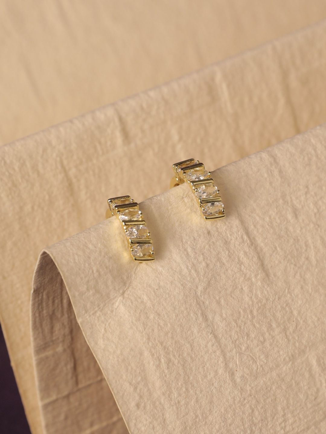 SALTY Gold-Plated Contemporary Artificial Stone Studded Studs Earrings