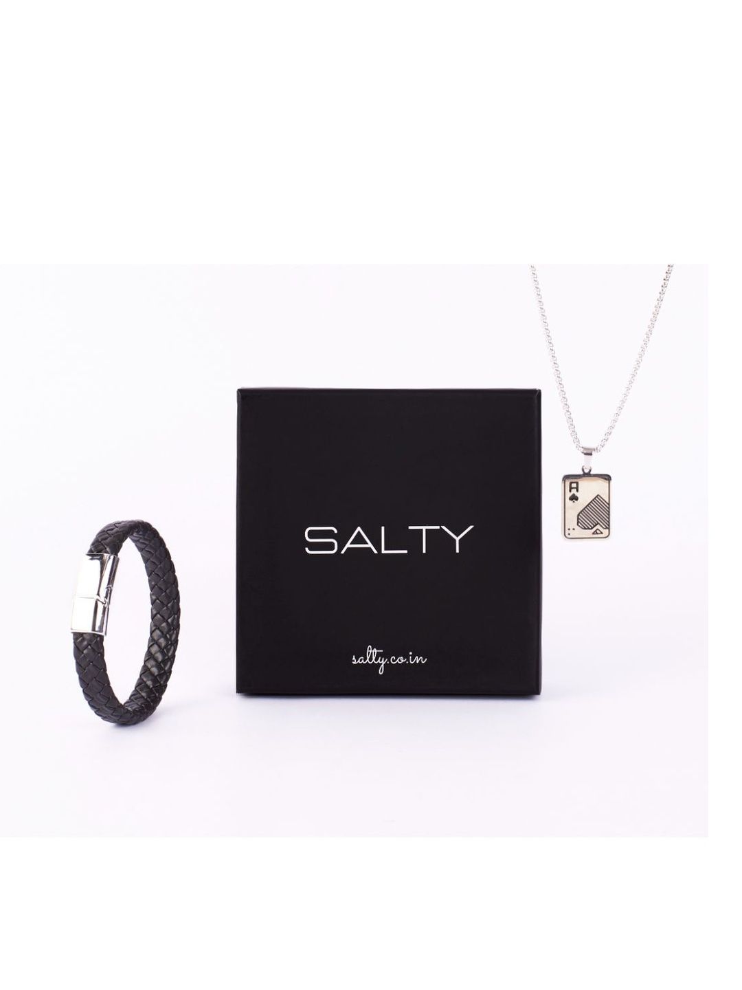SALTY Stylish Ace Chain & Avrum Black Leather Bracelet Jewellery Set