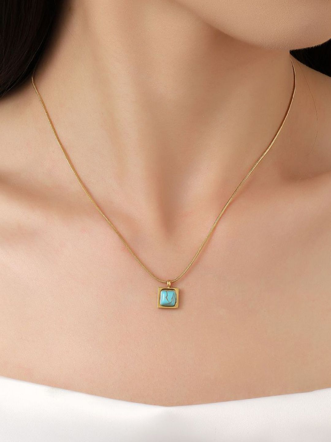SALTY Stainless Steel Sapphire Square Charm Chain