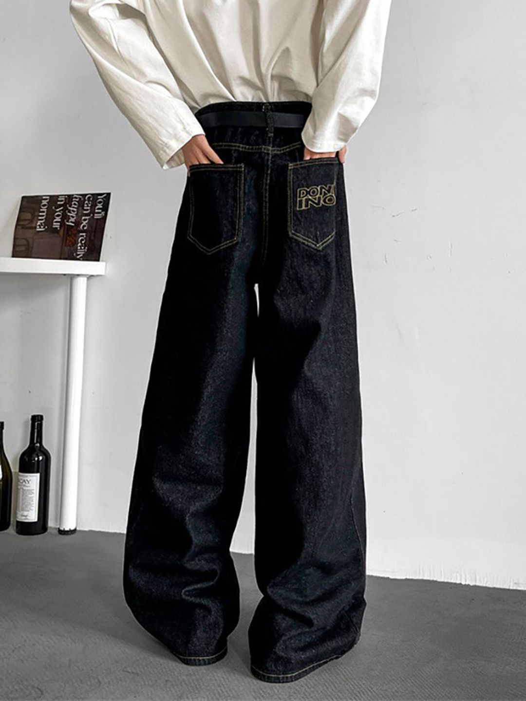 Men Wide Leg Light Fade Jeans