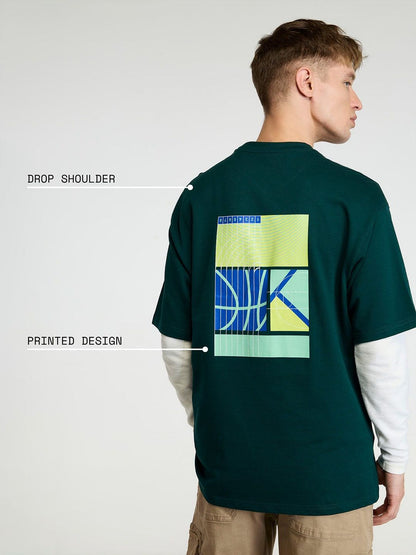 Men Pine Trackline Oversized Printed Cotton Tee