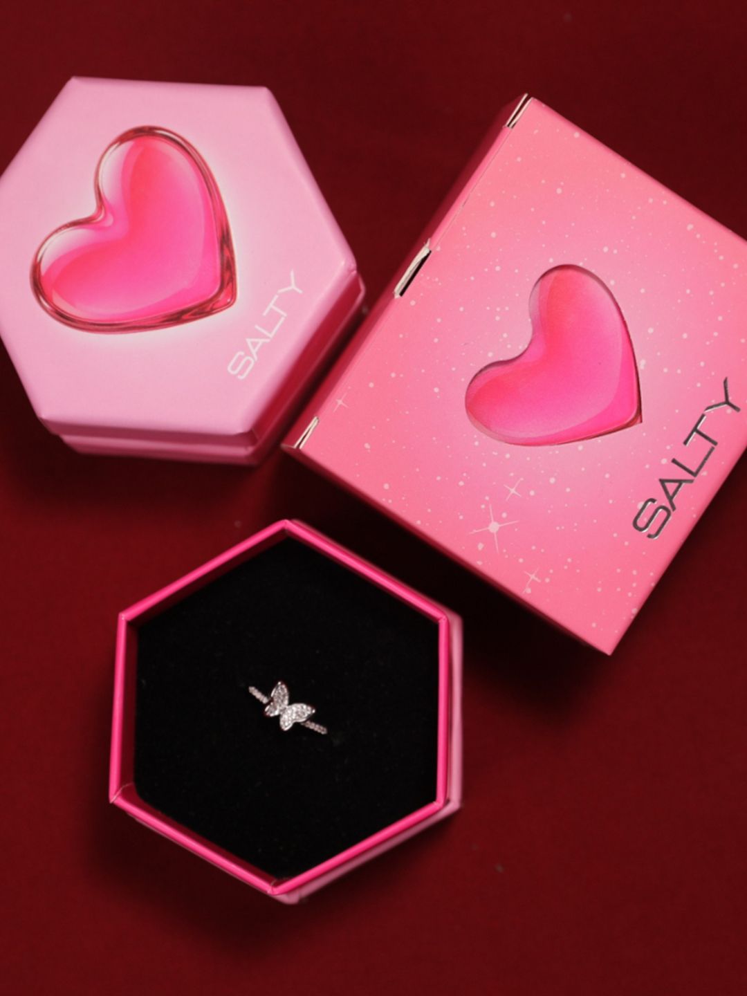 SALTY Butterfly Silver Plated Stone Studded Finger Ring