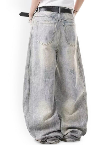 Men Wide Leg Mid-Rise Heavy Fade Jeans
