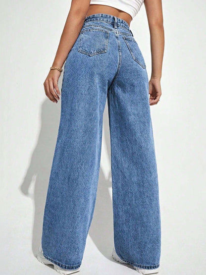 Women Classic Wide Leg High-Rise Light Fade Stretchable Jeans