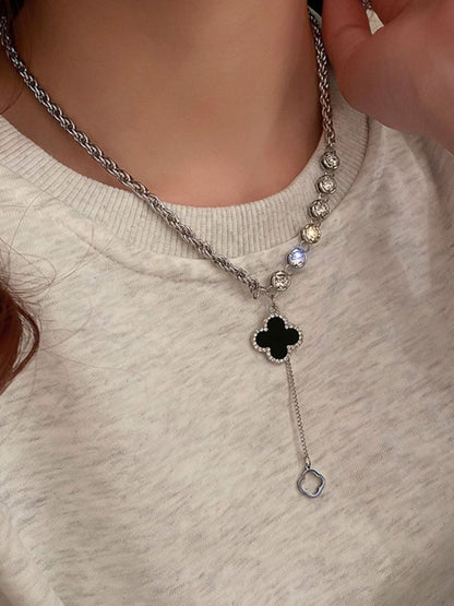SALTY Stainless Steel Stone Studded Leef Clover Necklace