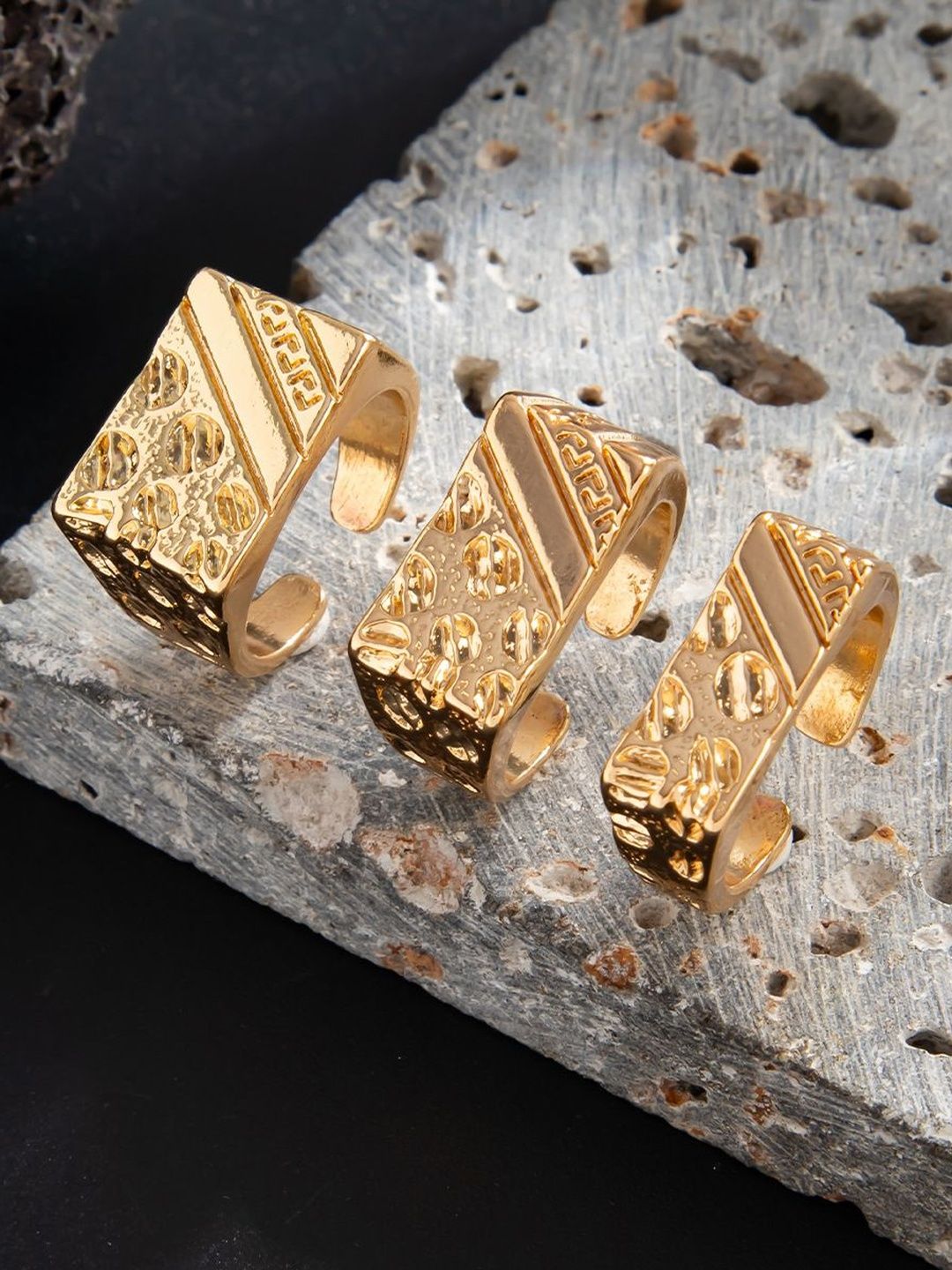 Men Set Of 3 Gold-Plated Finger Ring