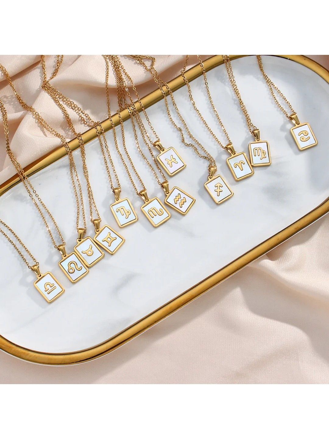 SALTY Gold & White Sign of the Stars Zodiac Virgo Pendant With Chain