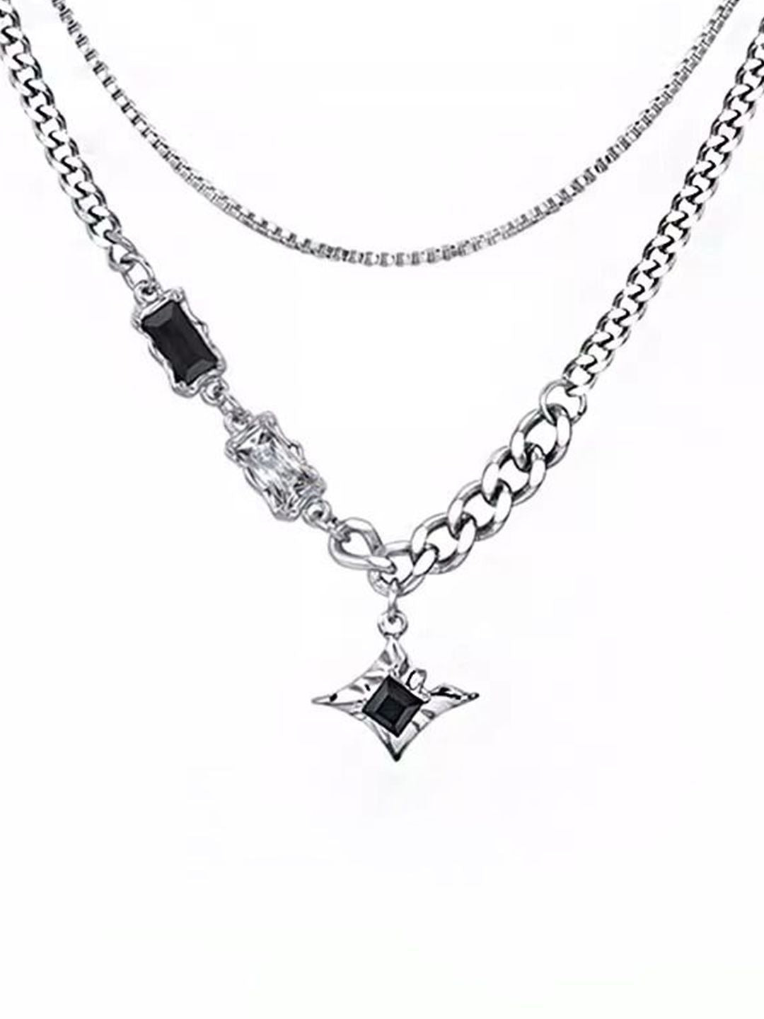 Stainless Steel Silver-Plated Artificial Stones Minimal Necklace