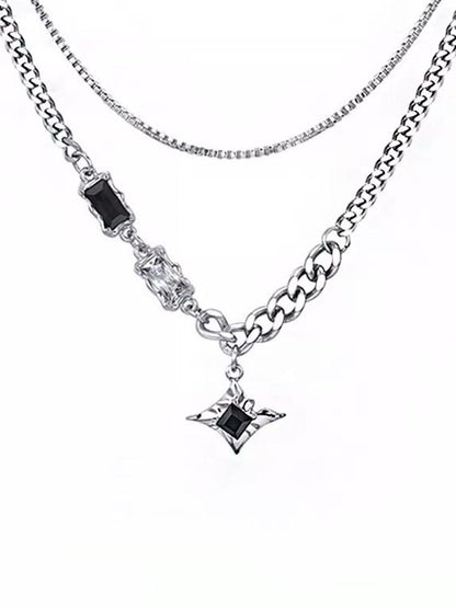 Stainless Steel Silver-Plated Artificial Stones Minimal Necklace