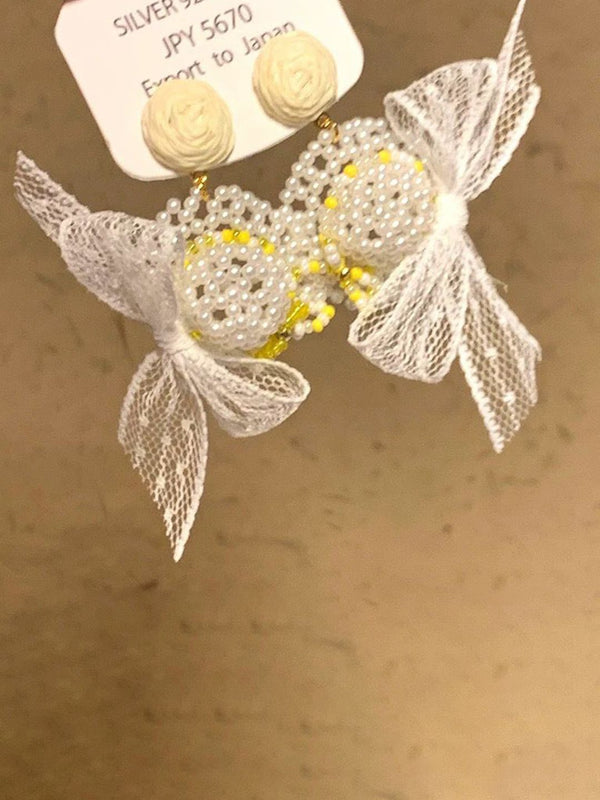 Artificial Stones Studded & Beaded Floral Shaped Drop Earrings