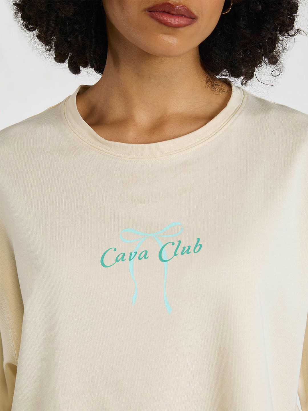 Women Cream Pilates Core Cropped Cotton Boxy Tee
