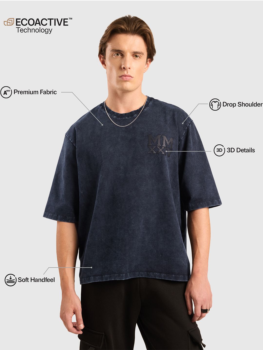Men Typography Printed Acid Wash Oversized Cotton T-shirt