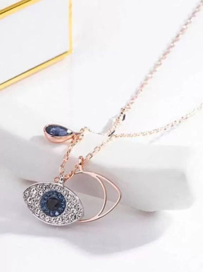 SALTY Rose Gold Plated Stones Studded Evil Eye Pendant & Ring Jewellery Set