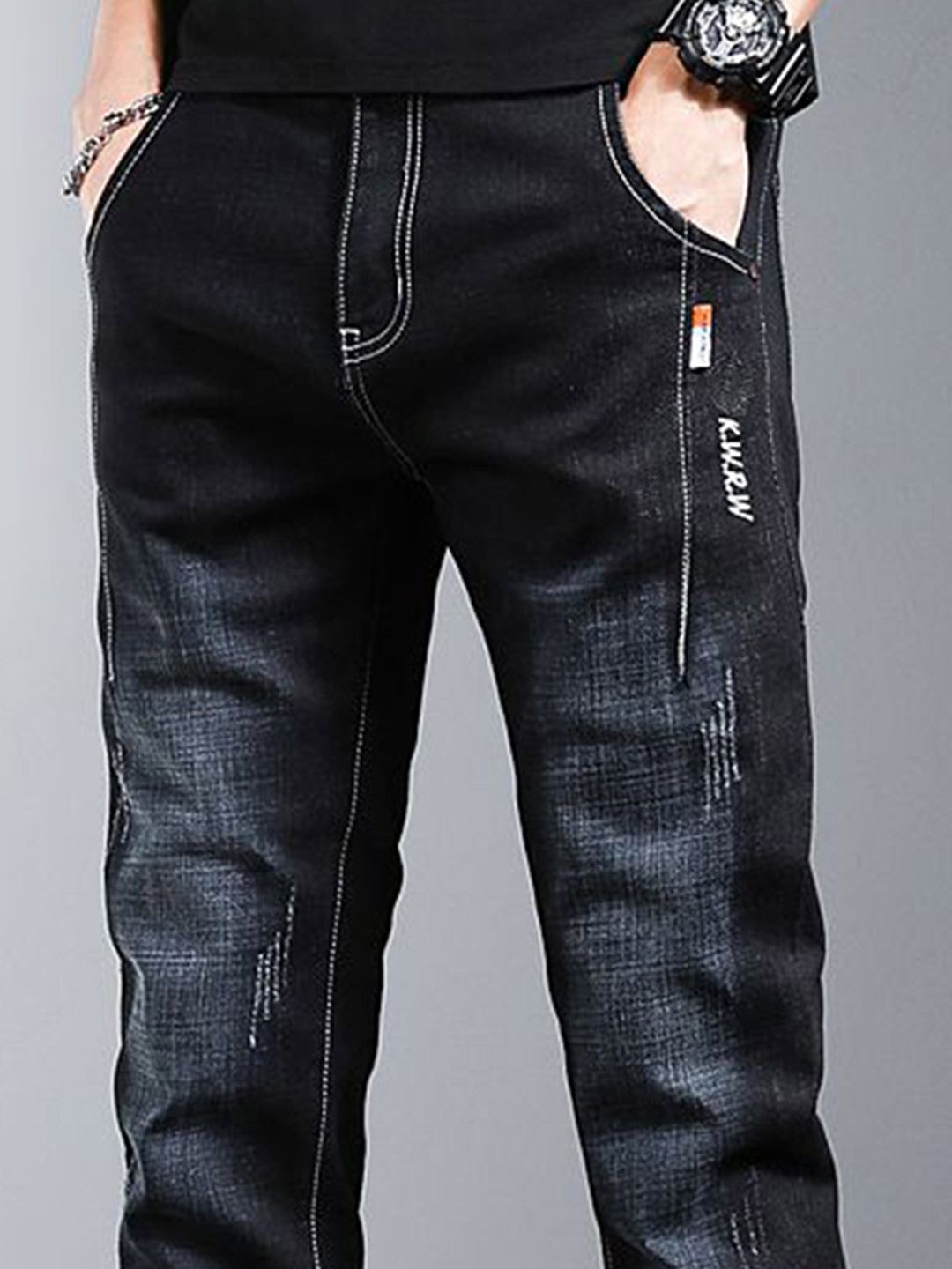 Men Slim Fit Mid-Rise Heavy Fade Stretchable Jeans