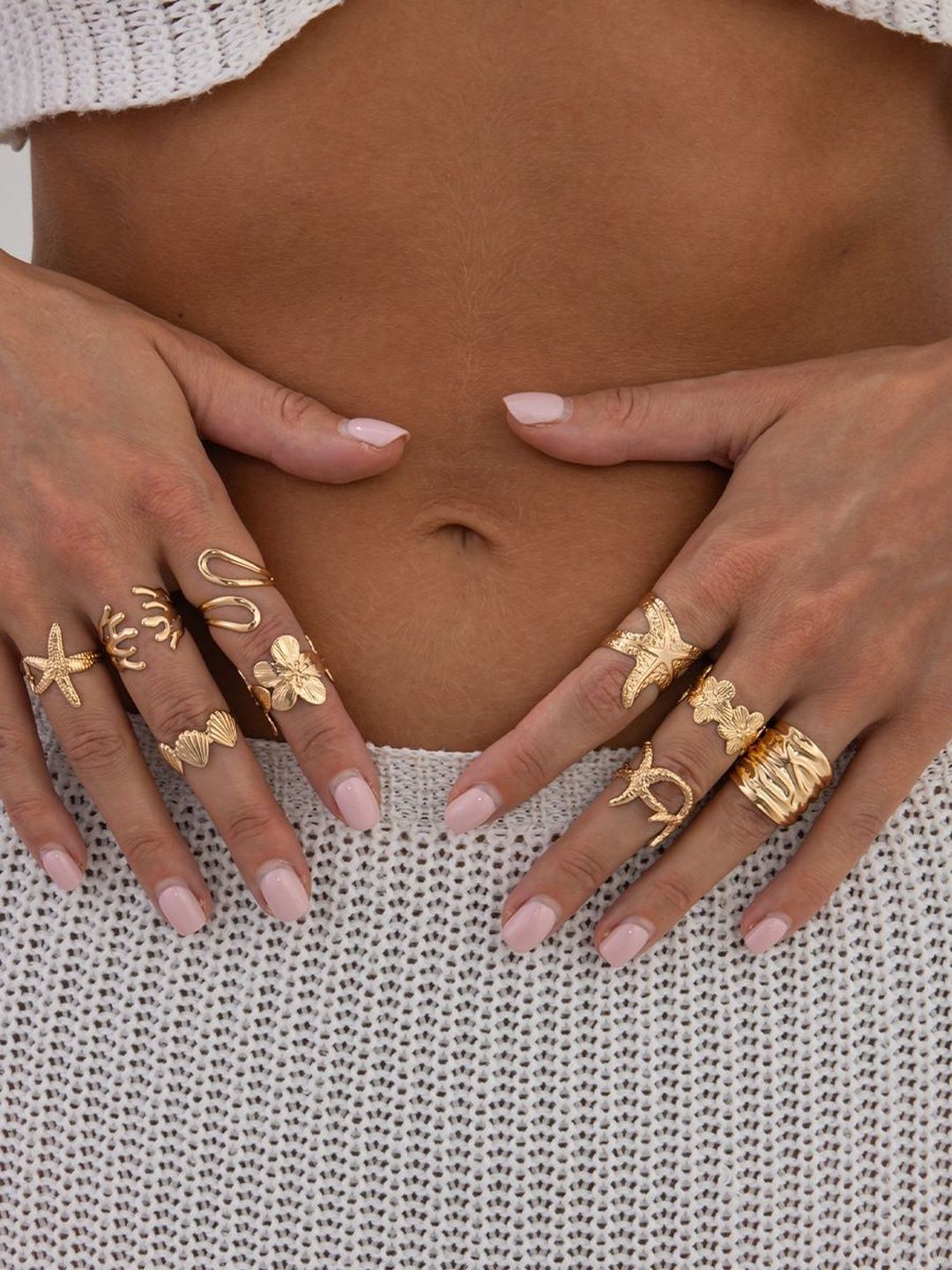 Women Set Of 9 Gold-Plated Finger Rings