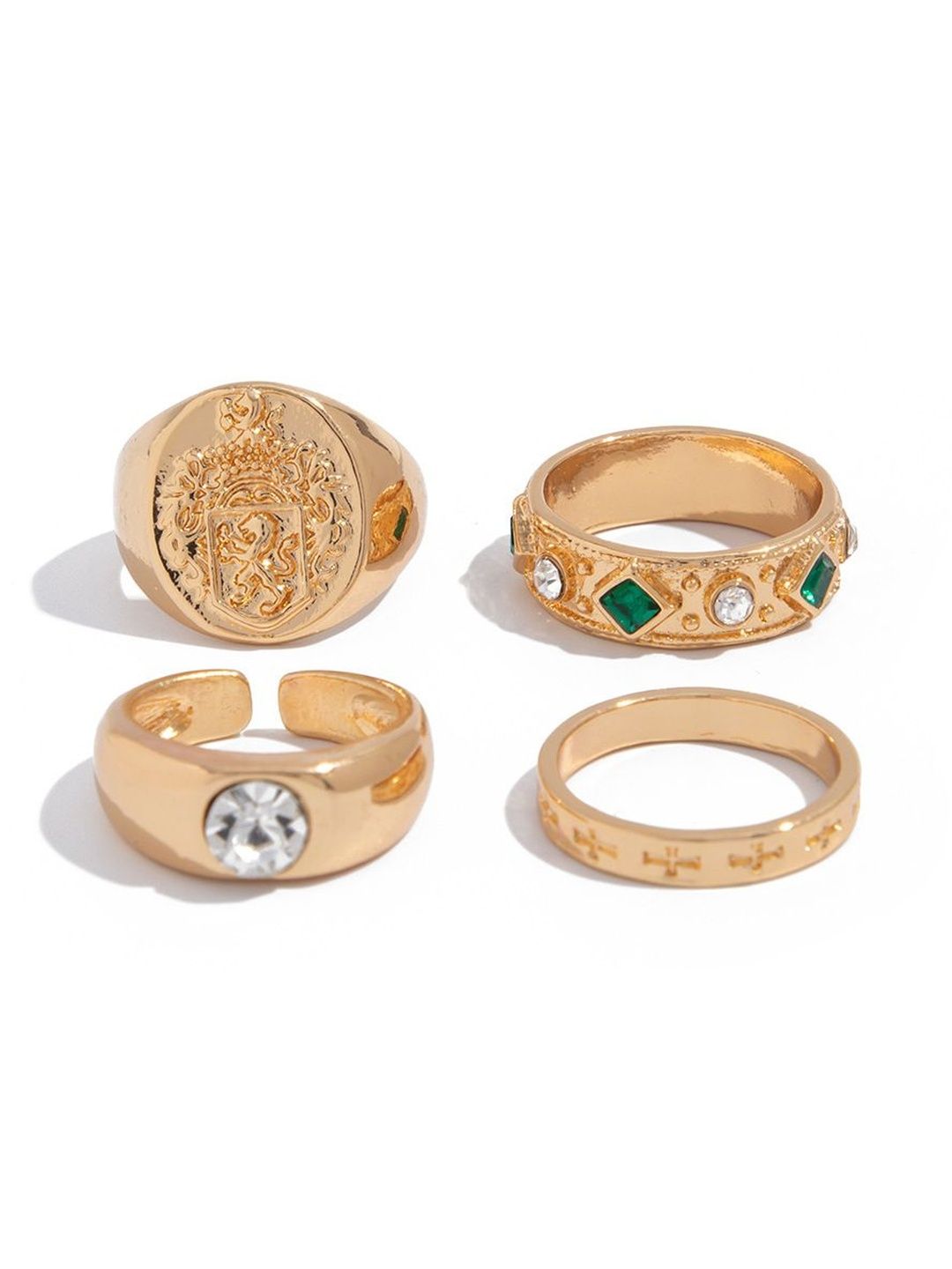 Men Set Of 3 Gold-Plated Artificial Stones Studded Finger Rings