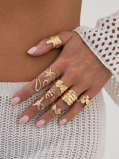 Women Set Of 9 Gold-Plated Finger Rings