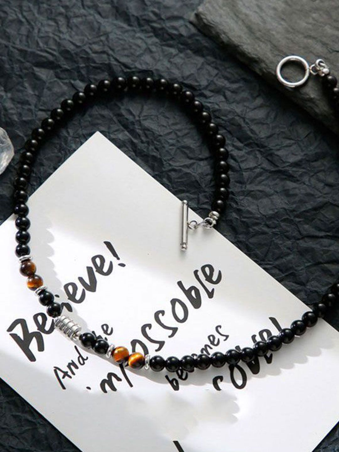 Silver-Plated Artificial Beaded Minimal Necklace