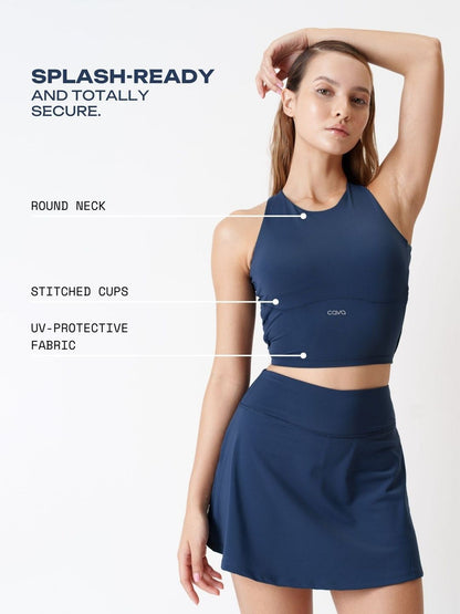 Navy Tieback Swim Top