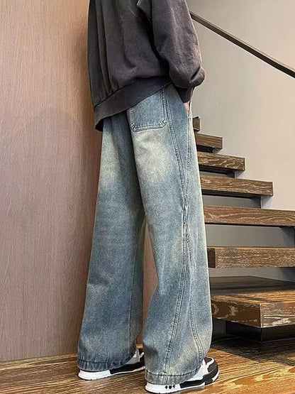Men Wide Leg Mid-Rise Medium Shade Jeans