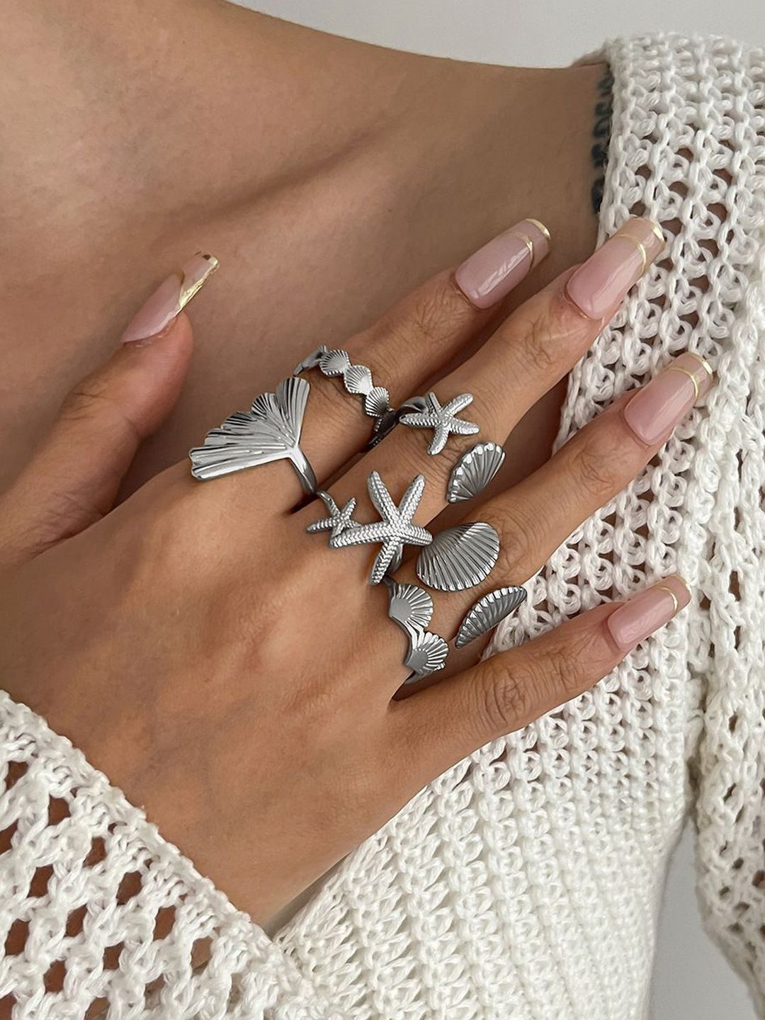 Women Set Of 6 Silver-Plated Finger Rings