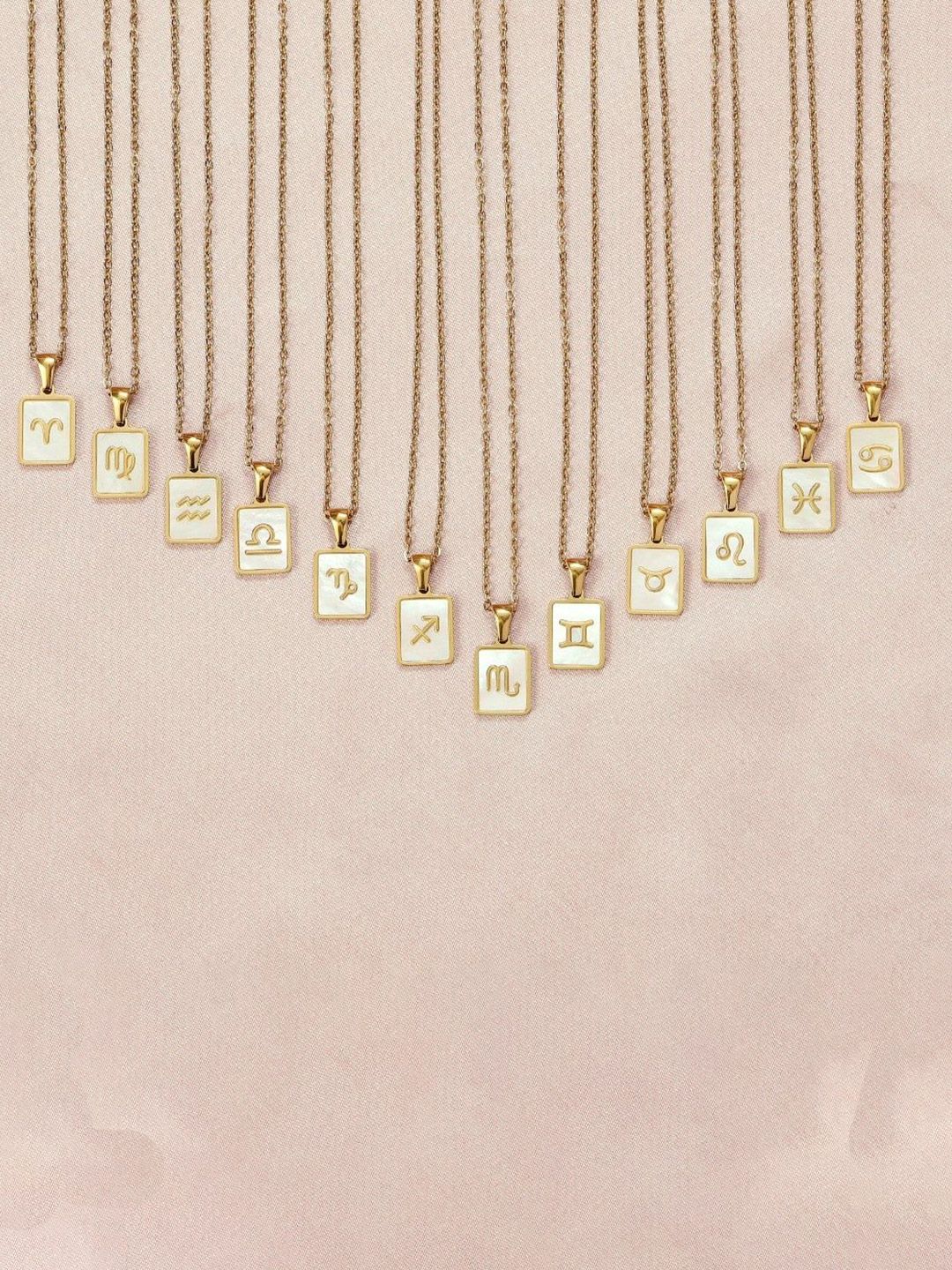 SALTY Gold & White Sign of the Stars Zodiac Capricorn Pendant With Chain