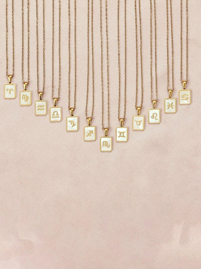 SALTY Gold & White Sign of the Stars Zodiac Capricorn Pendant With Chain