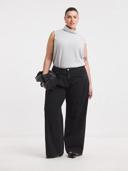 Women Wide Leg High-Rise Cotton Non Stretchable Jeans
