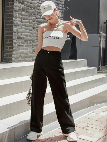 Women Cotton Straight Fit High-Rise Jeans