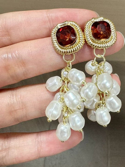 Gold-Plated Artificial Studded and Beaded Drop Earrings