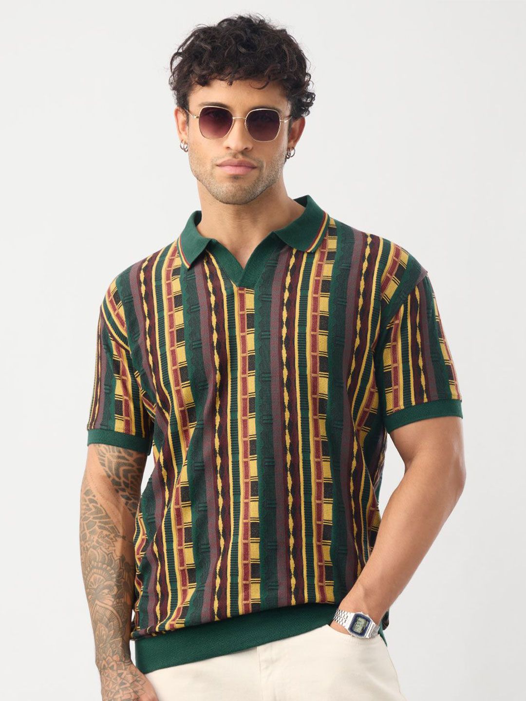Men Regular Fit Printed Multicolor Polo T-Shirt