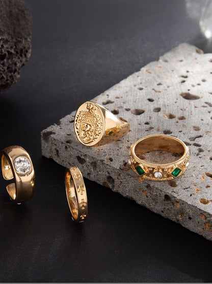 Men Set Of 3 Gold-Plated Artificial Stones Studded Finger Rings
