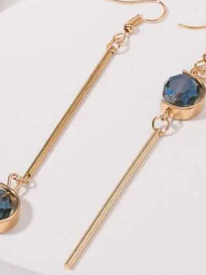 SALTY Pack of 2 Women Double C Shape Asymmetric Blue Stone Grey Stone Drop Earrings